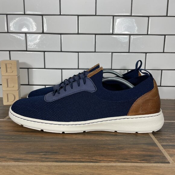 Born Marius Mens Size 11 Shoes Blue Knit Brown Leather Slip On Casual Sneaker - Picture 1 of 14